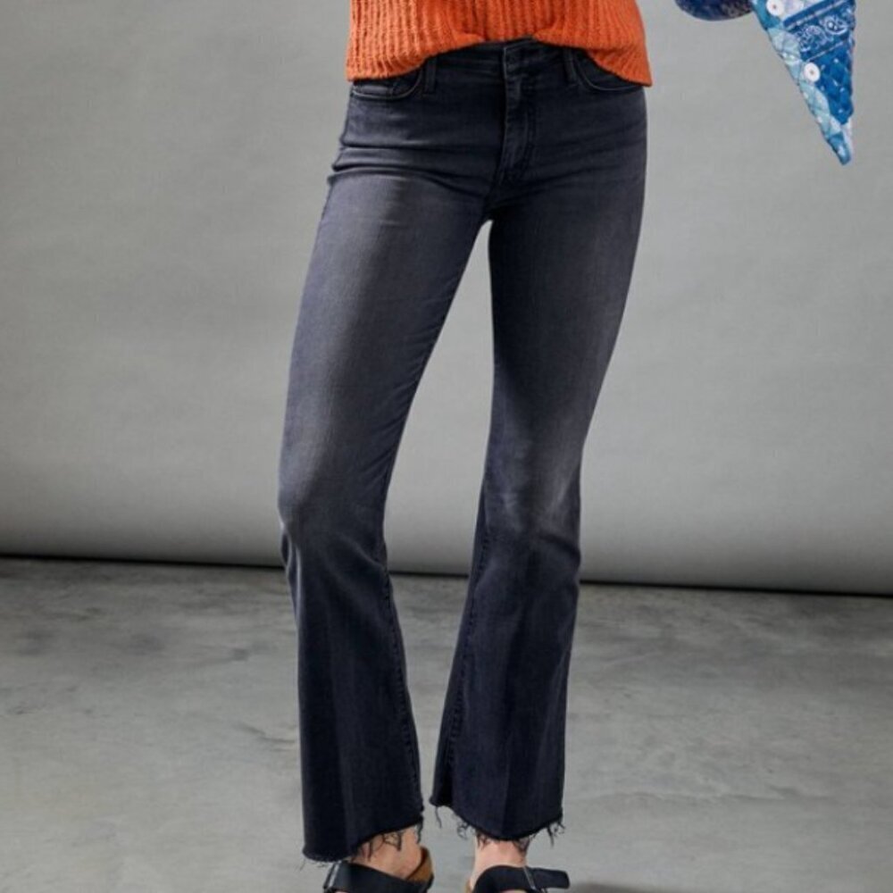 Mother Black The Weekender Fray Mid Rise Flare Leg Jeans - 27"